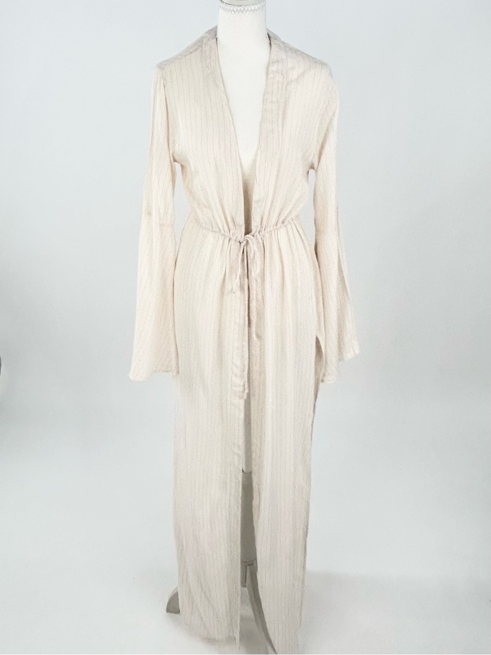 Tori Praver Metallic Stripe Bell Sleeve Maxi Swim Cover Up M